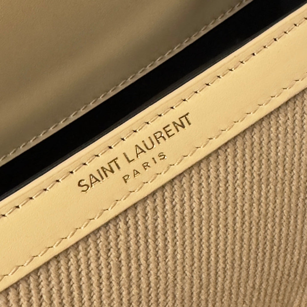 Saint Laurent Cassandra 20 Beicream Cotton Linen and Calfskin Bag