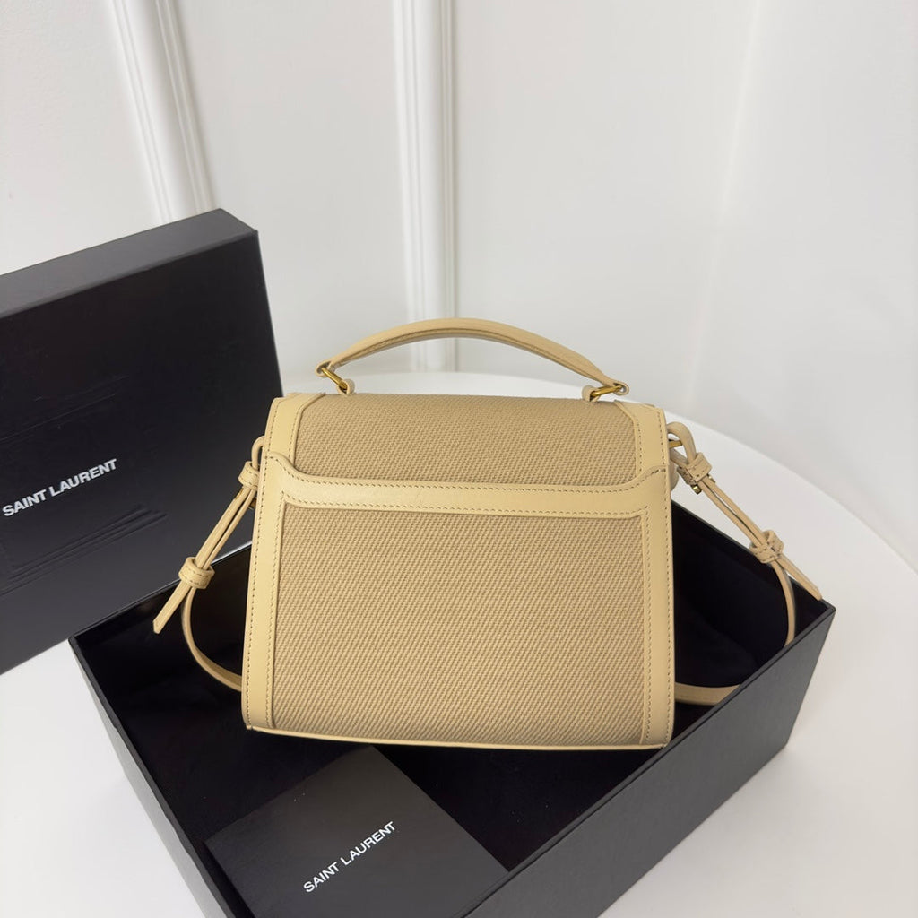 Saint Laurent Cassandra 20 Beicream Cotton Linen and Calfskin Bag