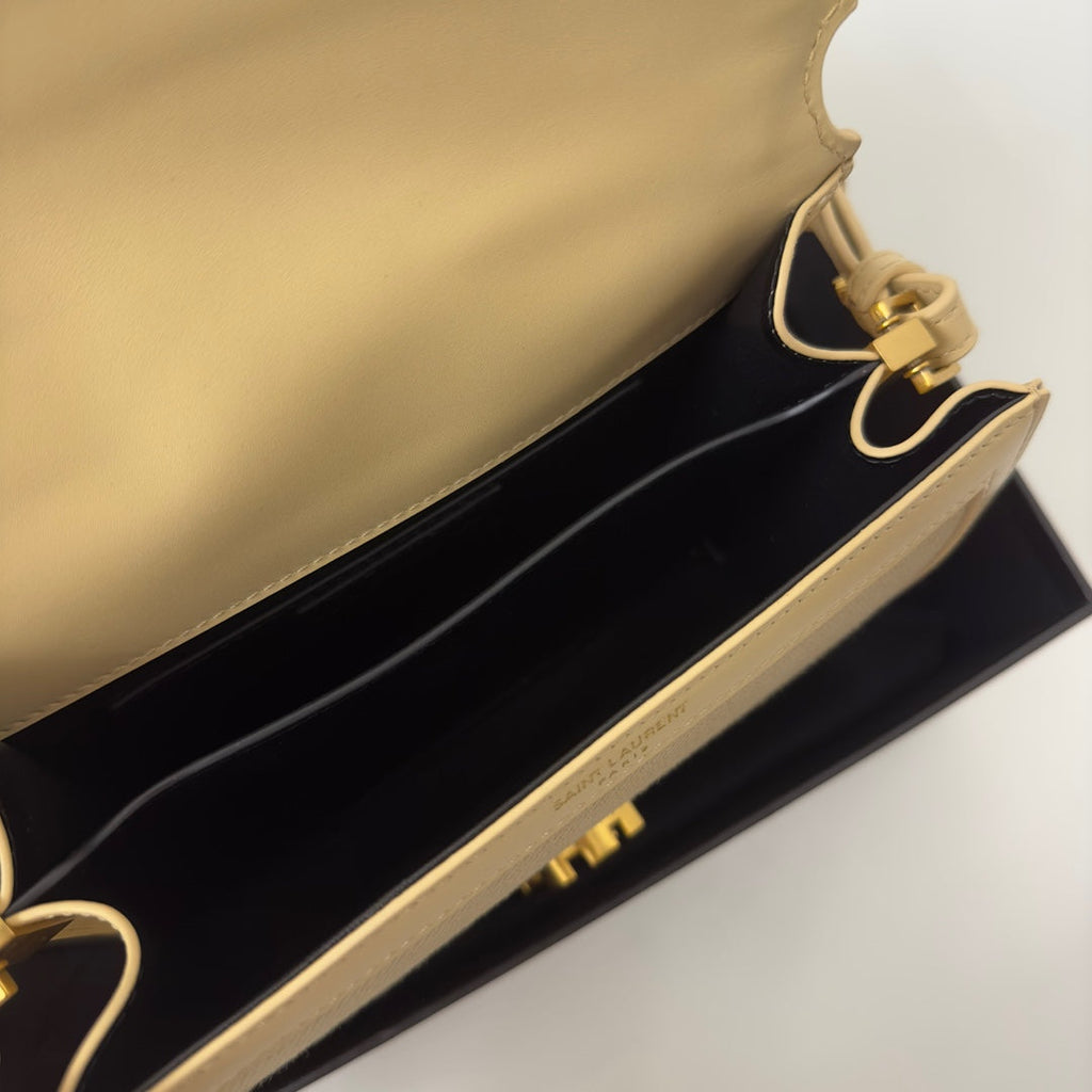 Saint Laurent Cassandra 20 Beicream Cotton Linen and Calfskin Bag
