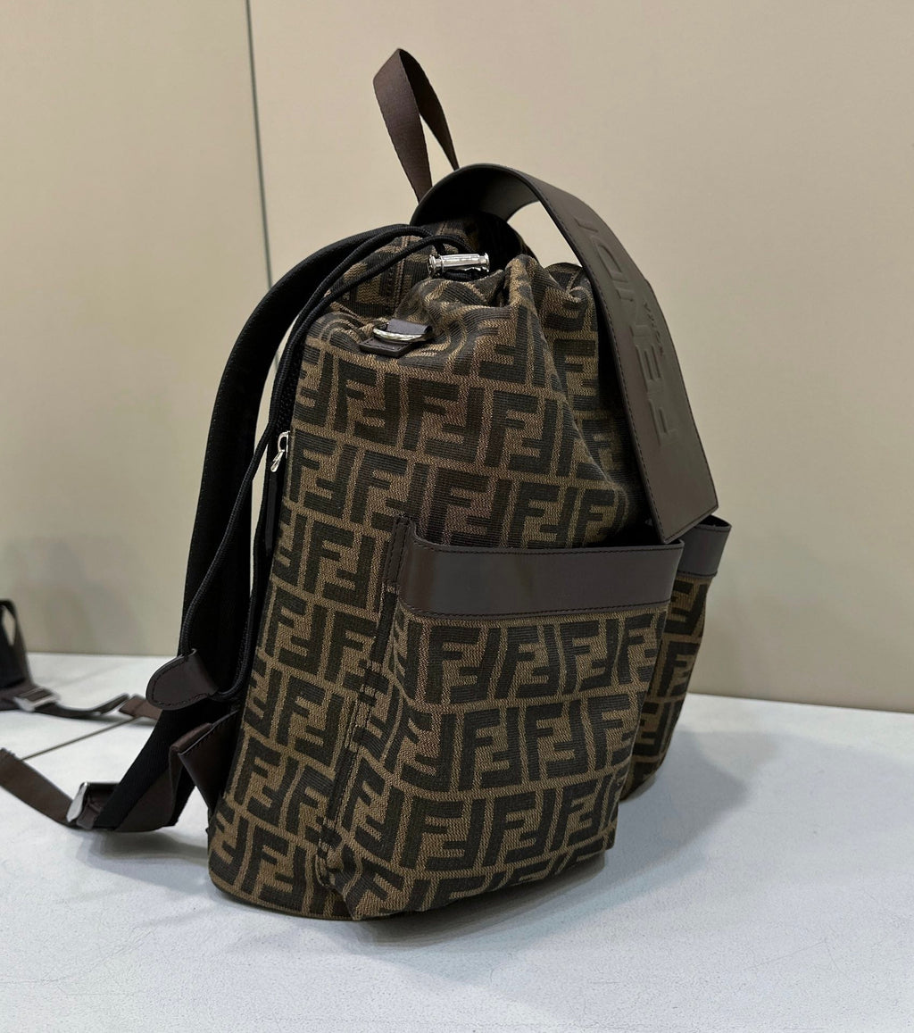 Fendi Strike 41 Medium Ff Mocha Brown Jacquard Fabric Backpack