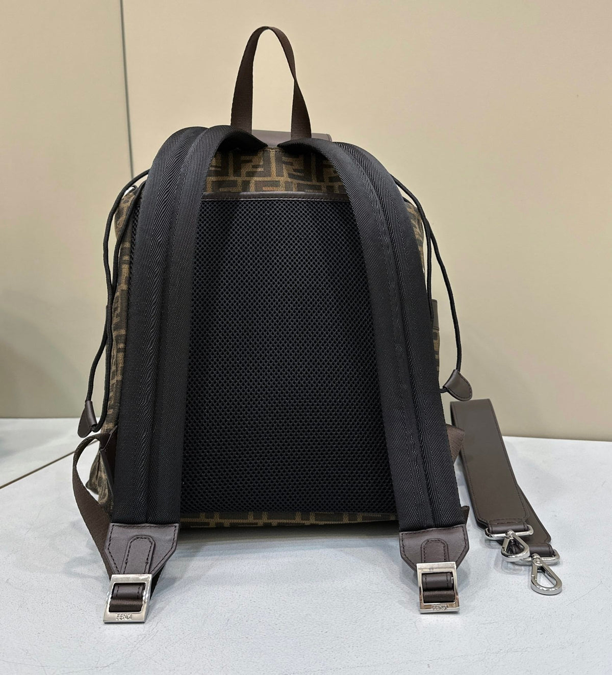 Fendi Strike 41 Medium Ff Mocha Brown Jacquard Fabric Backpack