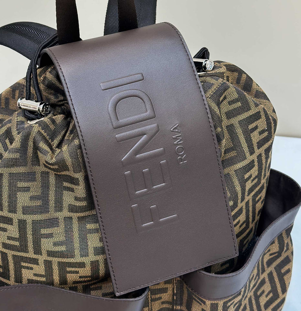 Fendi Strike 41 Medium Ff Mocha Brown Jacquard Fabric Backpack