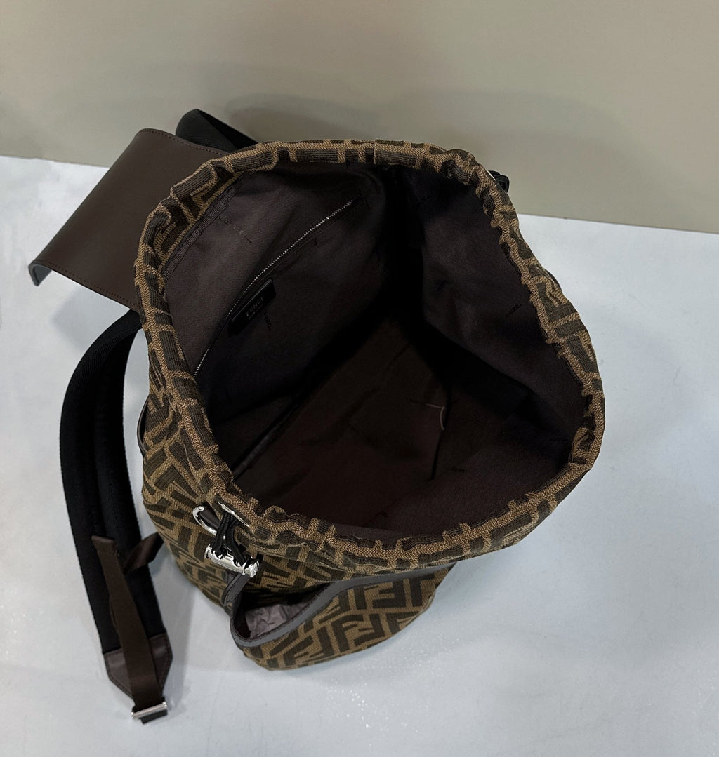 Fendi Strike 41 Medium Ff Mocha Brown Jacquard Fabric Backpack