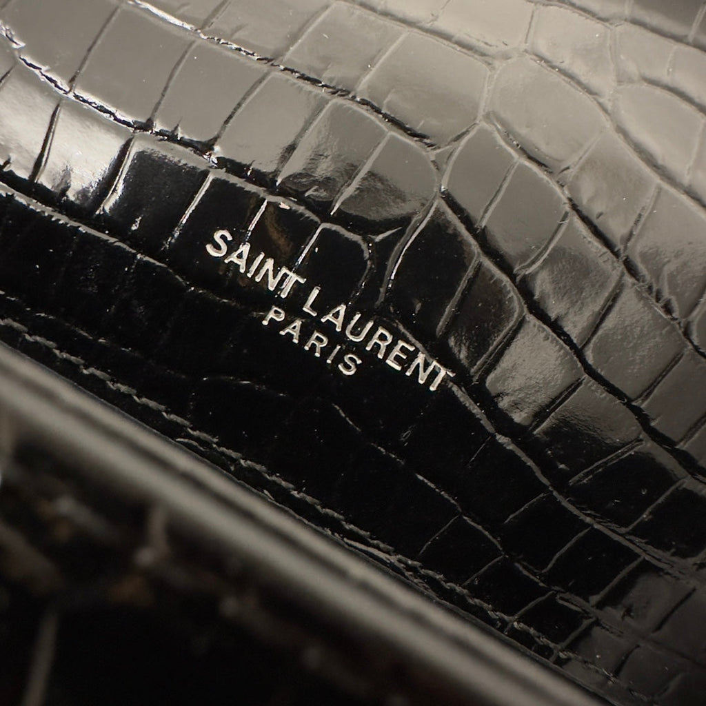 Saint Laurent Kate Tassel 20 Black Crocodile Pattern Calfskin with Silver Logo Bag