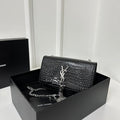 Saint Laurent Kate Tassel 20 Black Crocodile Pattern Calfskin with Silver Logo Bag