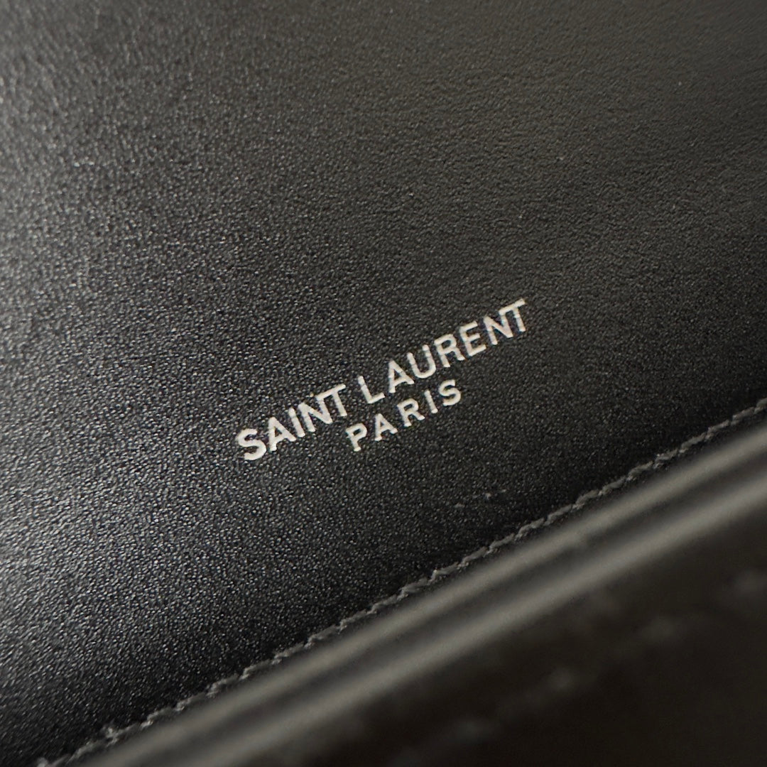 Saint Laurent Kate Tassel 20 Black Calfskin with Silver Logo Bag