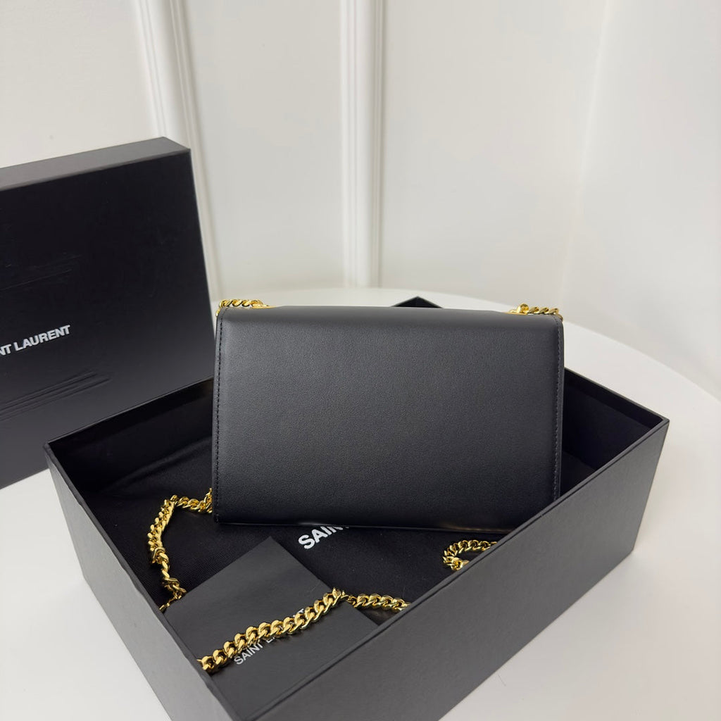 Saint Laurent Kate Tassel 20 Black Calfskin with Gold Logo Bag