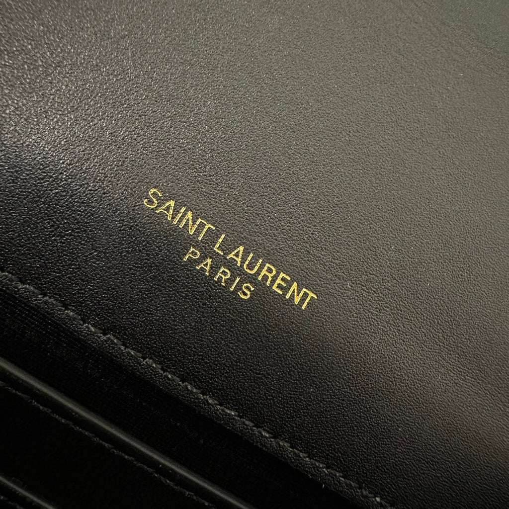 Saint Laurent Kate Tassel 20 Black Calfskin with Gold Logo Bag