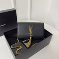 Saint Laurent Kate Tassel 20 Black Calfskin with Gold Logo Bag