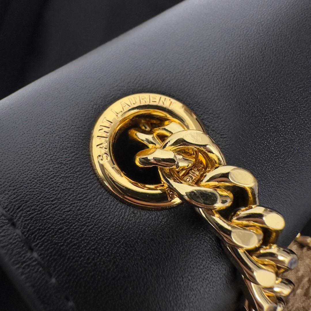 Saint Laurent Kate Tassel 20 Black Calfskin with Gold Logo Bag