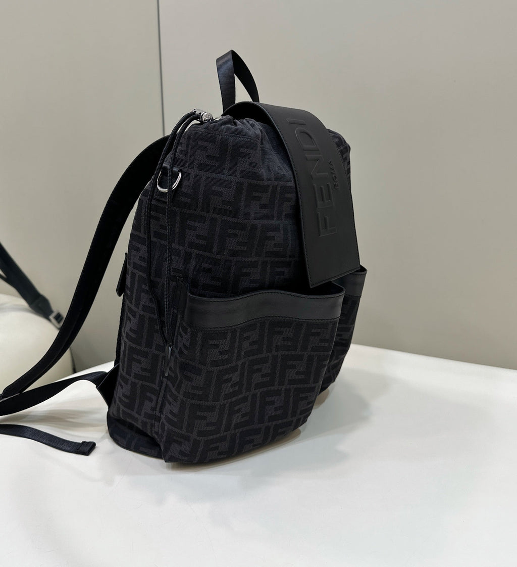 Fendi Strike 41 Medium Ff Black Jacquard Fabric Backpack