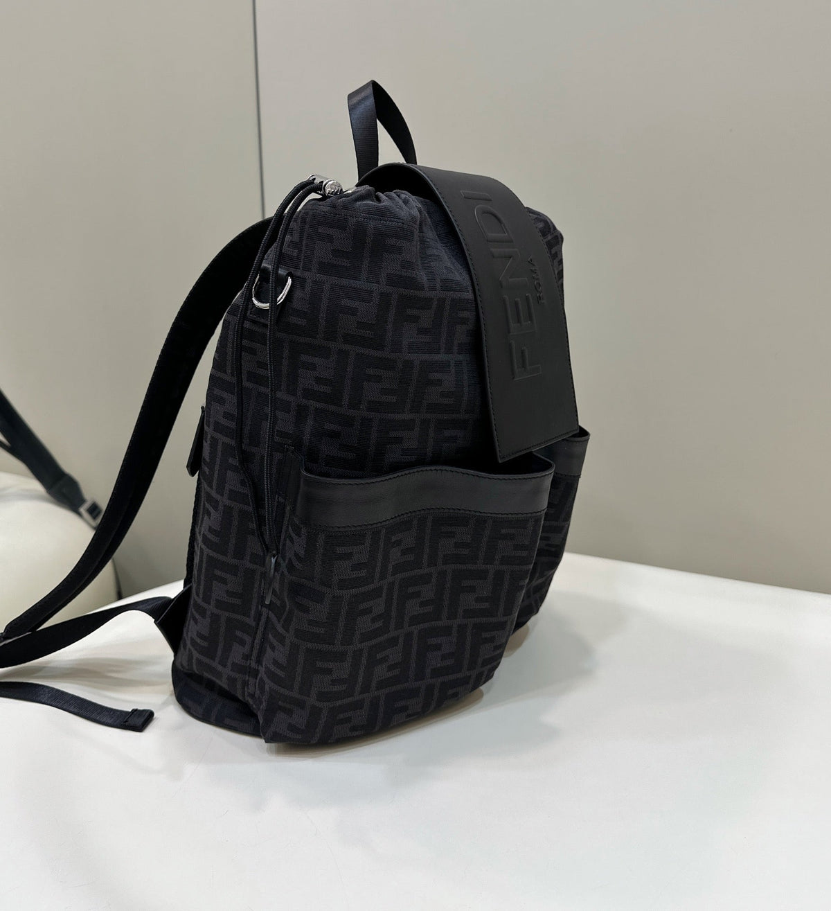 Fendi Strike 41 Medium Ff Black Jacquard Fabric Backpack