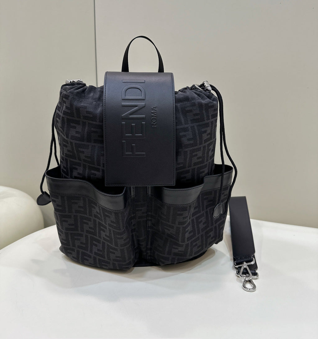 Fendi Strike 41 Medium Ff Black Jacquard Fabric Backpack