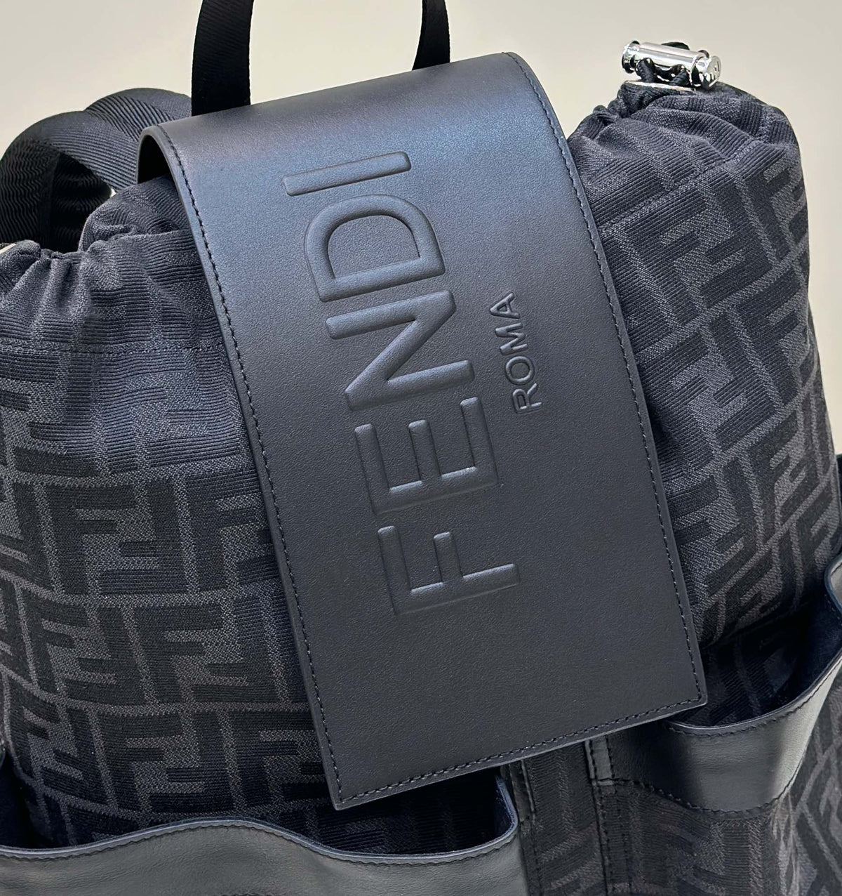 Fendi Strike 41 Medium Ff Black Jacquard Fabric Backpack