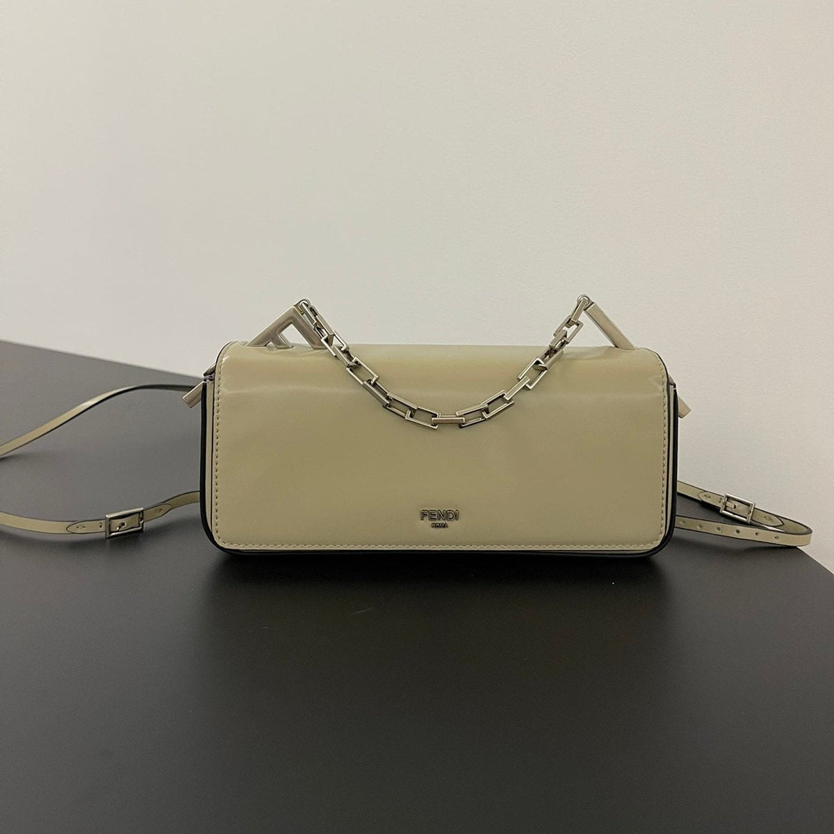 Fendi Mini First Sight 23 Bag in Ecru Brown Calfskin with Silver Hardware