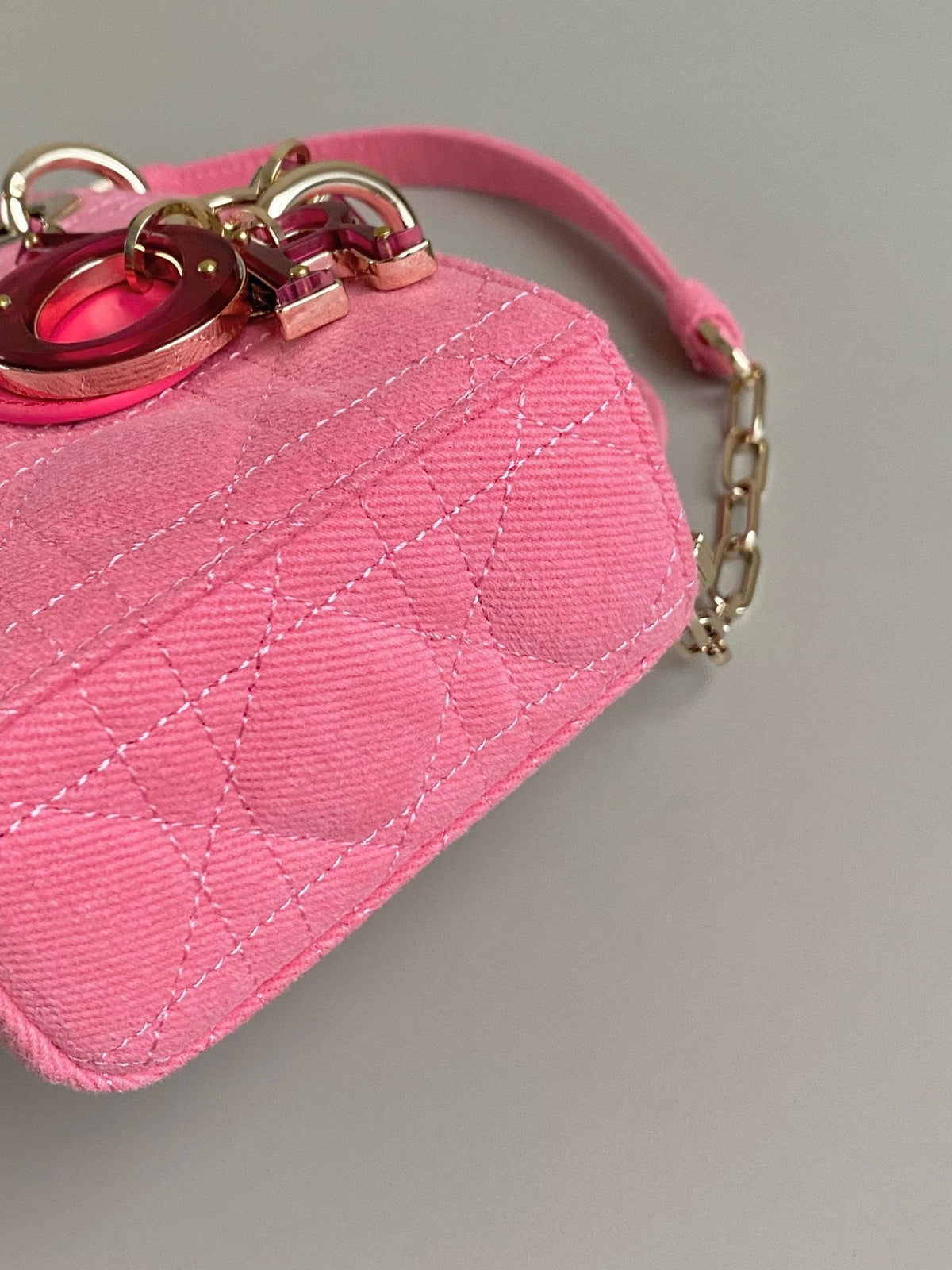 Dior D-Joy Bag 22 in Hot Pink Macrocannage Denim
