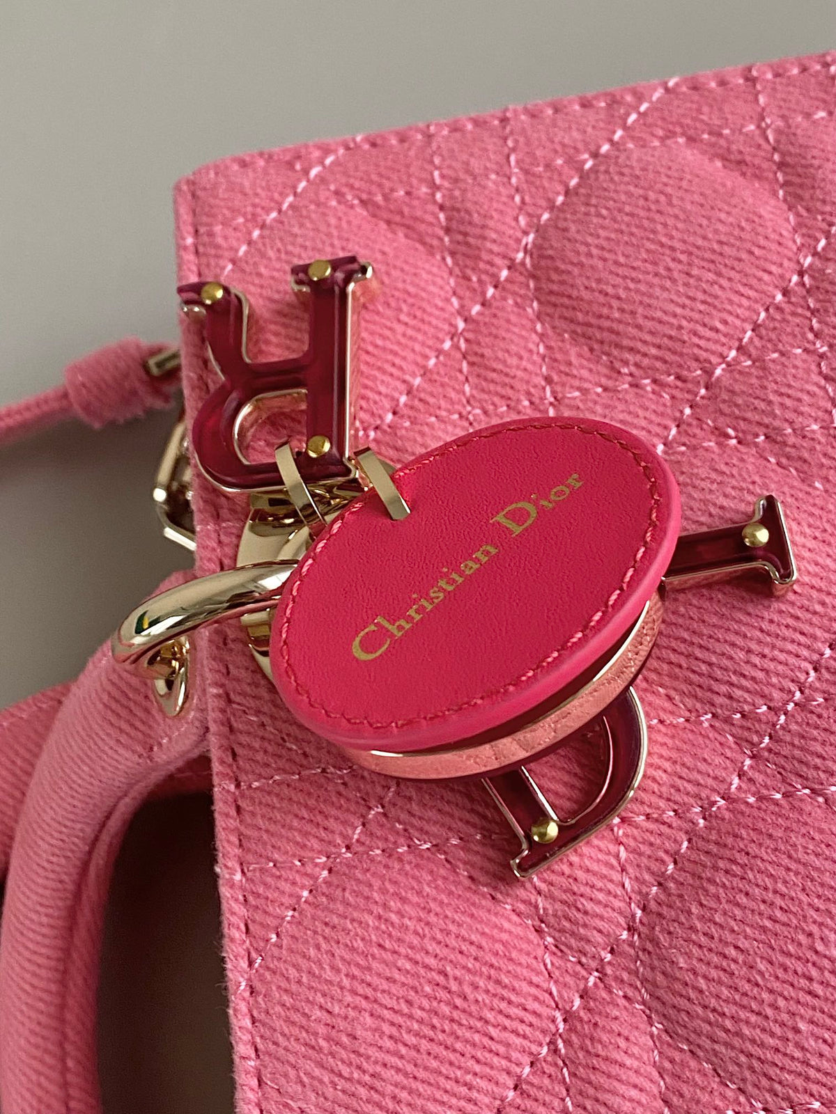 Dior D-Joy Bag 22 in Hot Pink Macrocannage Denim