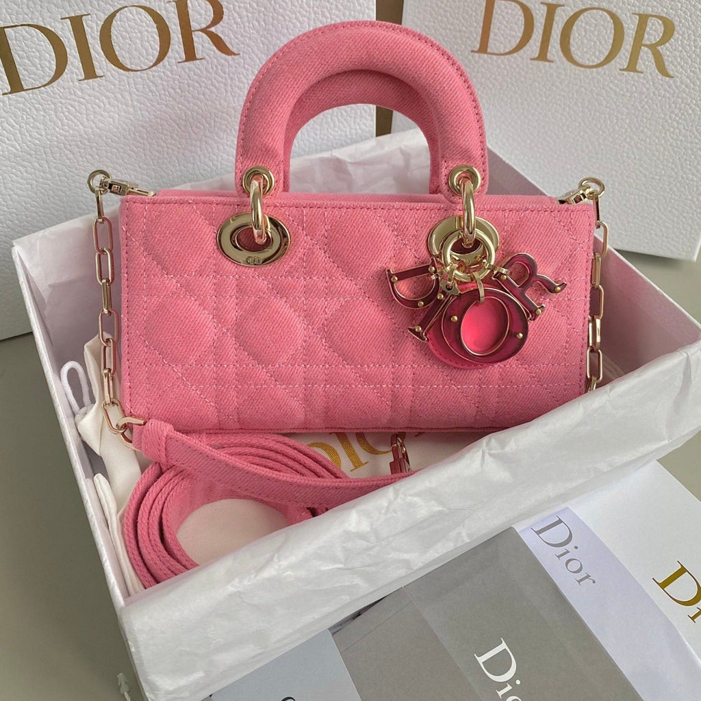 Dior D-Joy Bag 22 in Hot Pink Macrocannage Denim
