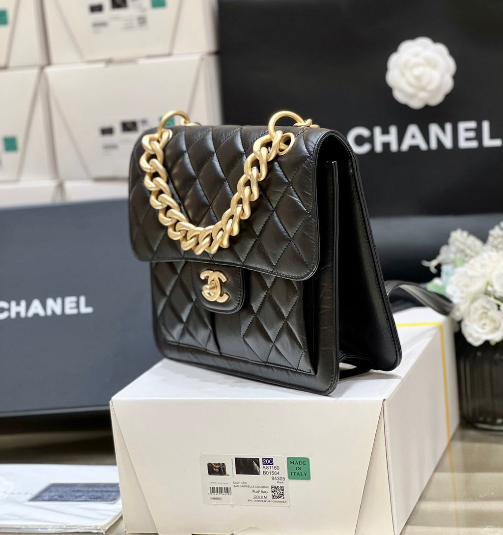 Chanel 25S Medium Flap Bag 25 in Black Calfskin Gold Hardware