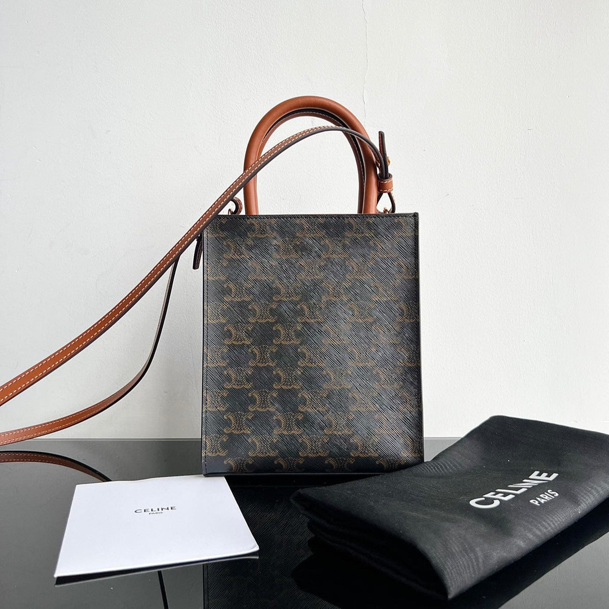Celine Cabas Triomphe 21 Black Calfskin Tote