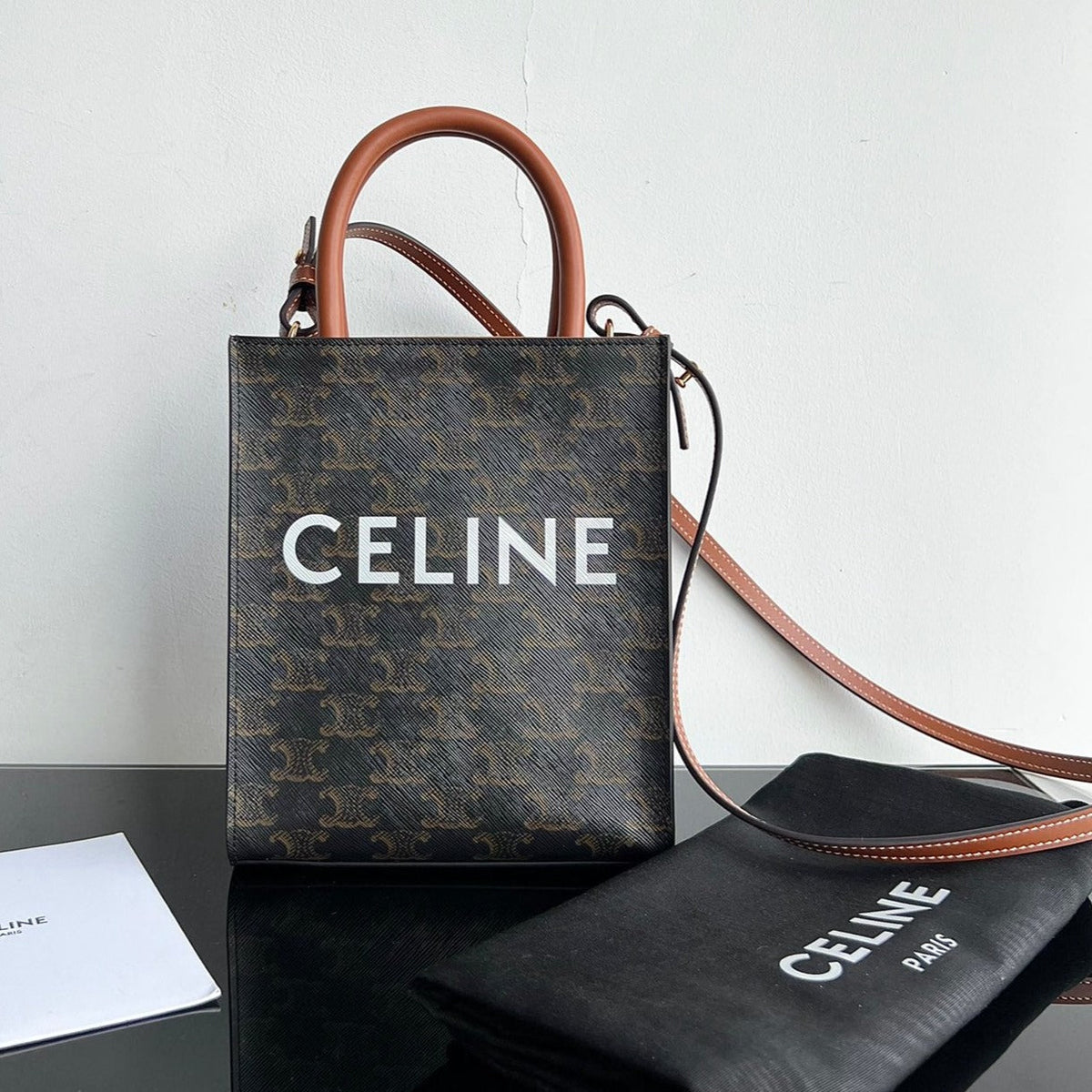 Celine Cabas Triomphe 21 Black Calfskin Tote