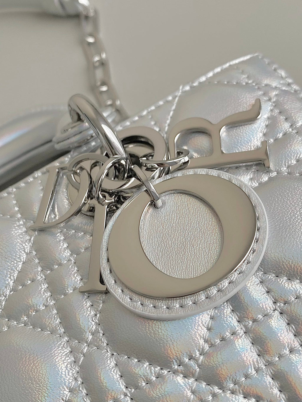 Dior D-Joy Bag 22 in Silver Lambskin