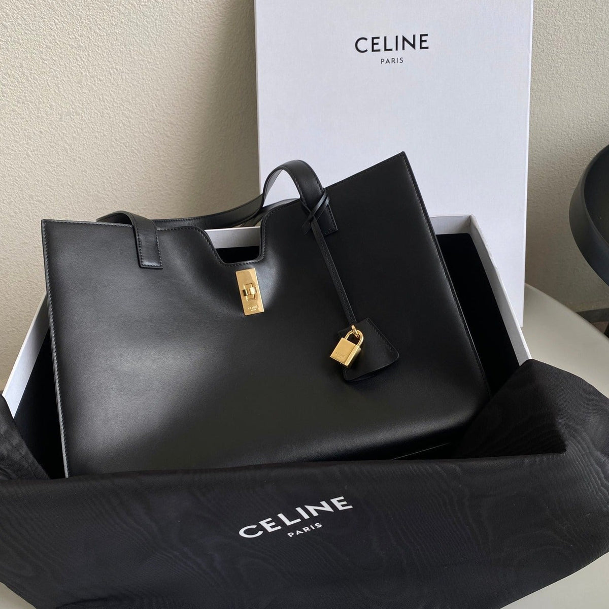 Celine Cabas Triomphe 37 Black in Smooth Calfskin Bag