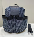 Fendi Strike Large 46 Ff Midnight Blue Jacquard Fabric Backpack
