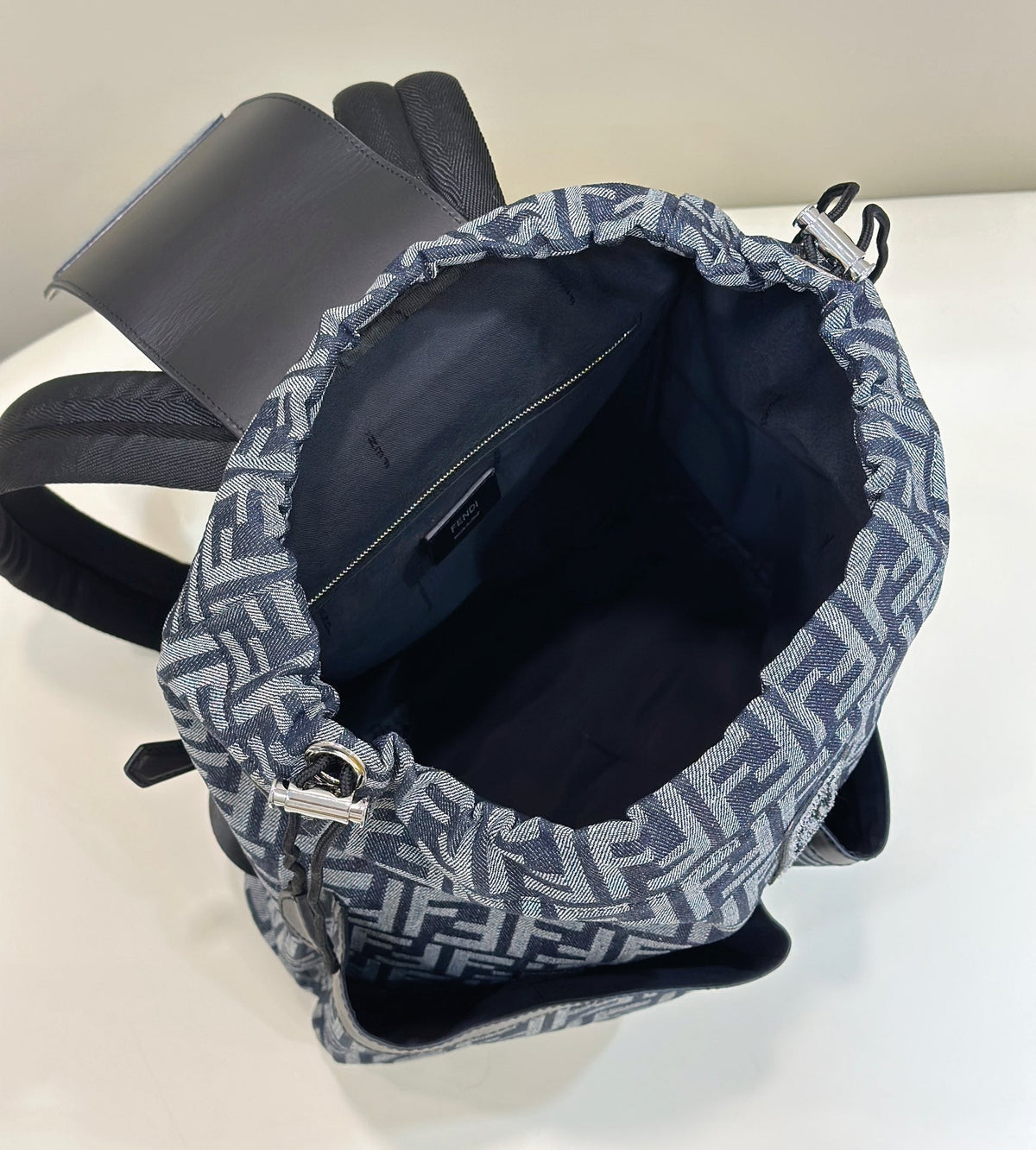 Fendi Strike 41 Medium Ff Midnight Blue Jacquard Fabric Backpack