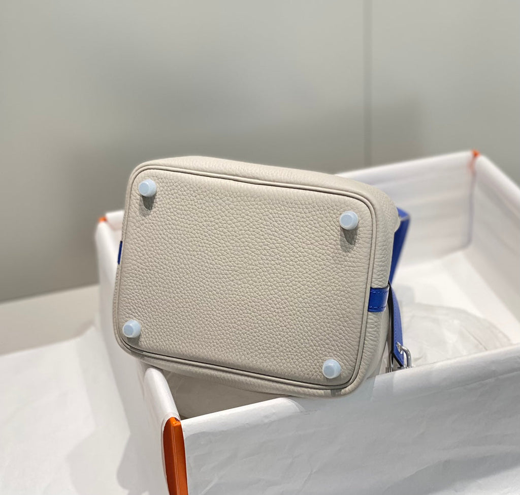 Hermes 25S Picotin Lock 18 in Pearl Gray and Electric Blue Calfskin Silver Hardware Bag