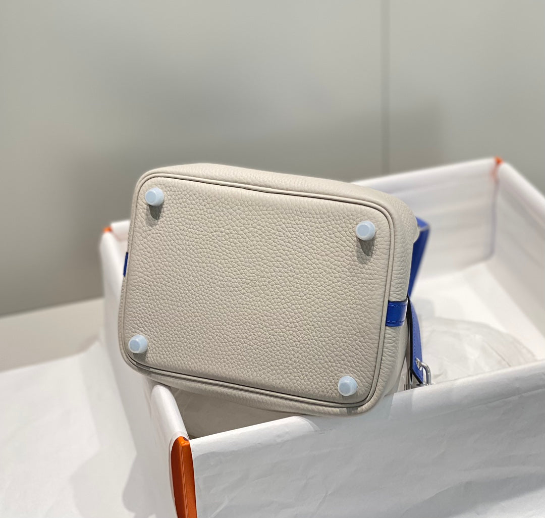 Hermes 25S Picotin Lock 18 in Pearl Gray and Electric Blue Calfskin Silver Hardware Bag