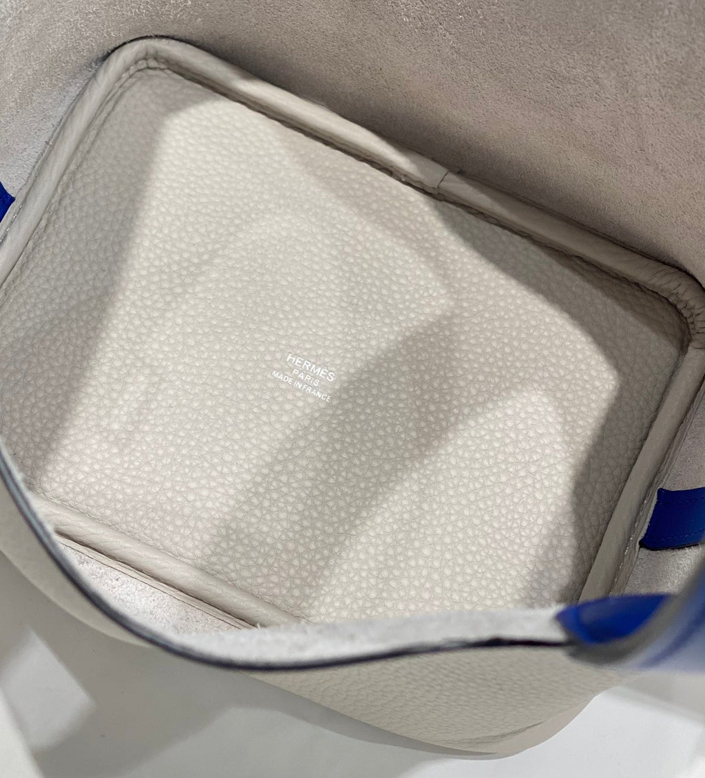 Hermes 25S Picotin Lock 18 in Pearl Gray and Electric Blue Calfskin Silver Hardware Bag