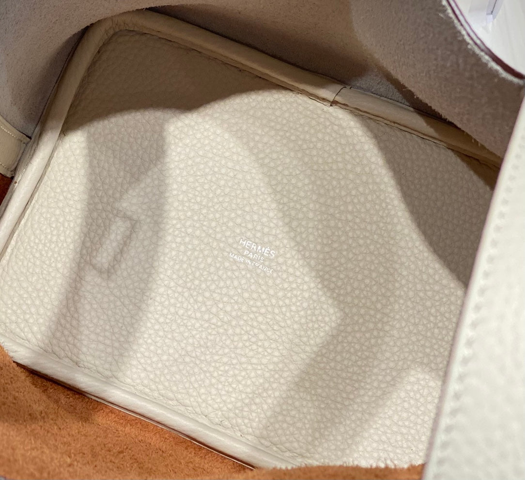Hermes 25S Picotin Lock 18 in White and Brown Calfskin Silver Hardware Bag