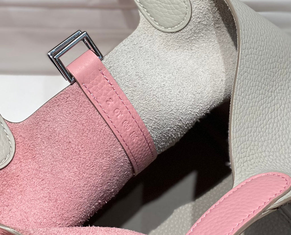 Hermes 25S Picotin Lock 18 in Pink and Light Gray Calfskin Silver Hardware Bag