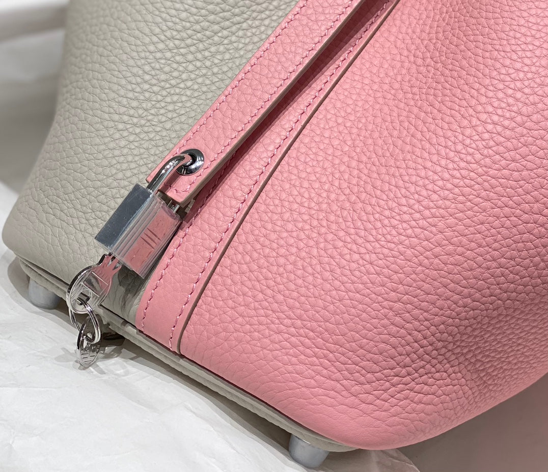 Hermes 25S Picotin Lock 18 in Pink and Light Gray Calfskin Silver Hardware Bag