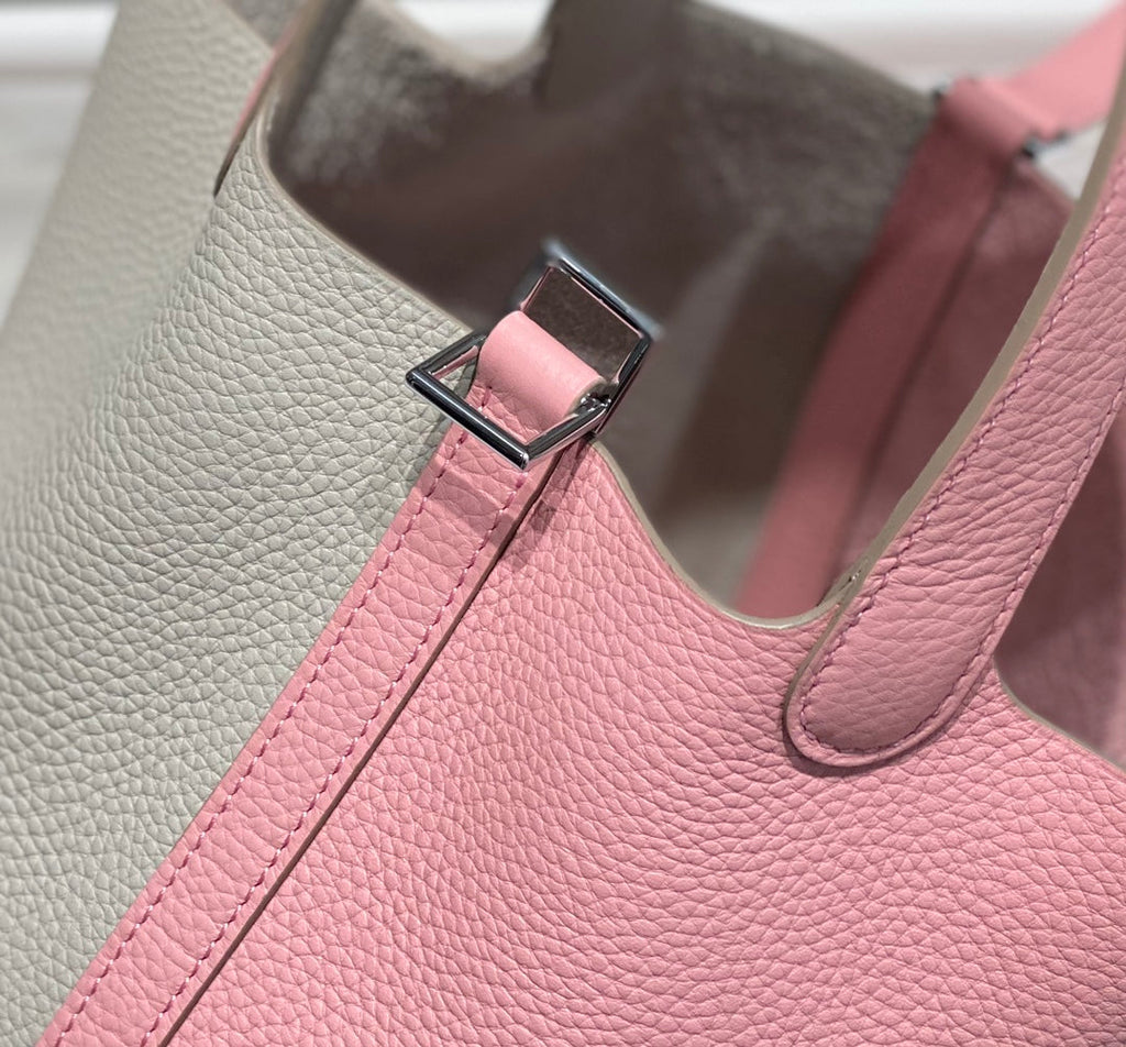 Hermes 25S Picotin Lock 18 in Pink and Light Gray Calfskin Silver Hardware Bag