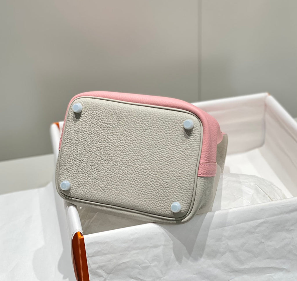 Hermes 25S Picotin Lock 18 in Pink and Light Gray Calfskin Silver Hardware Bag