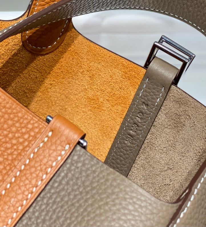 Hermes 25S Picotin Lock 18 in Brown and Orange Combination Calfskin Silver Hardware Bag