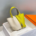 Hermes 25S Picotin Lock 18 in White and Lemon Yellow Calfskin Silver Hardware Bag