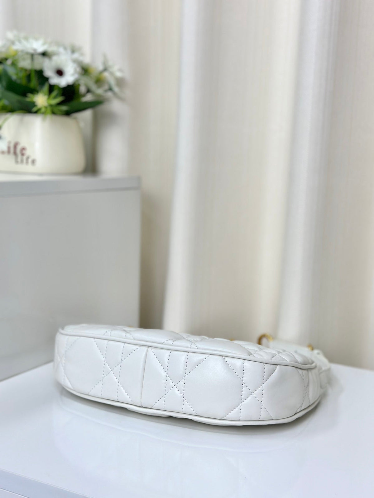 Dior CD Lounge 26 Bag in White Lambskin