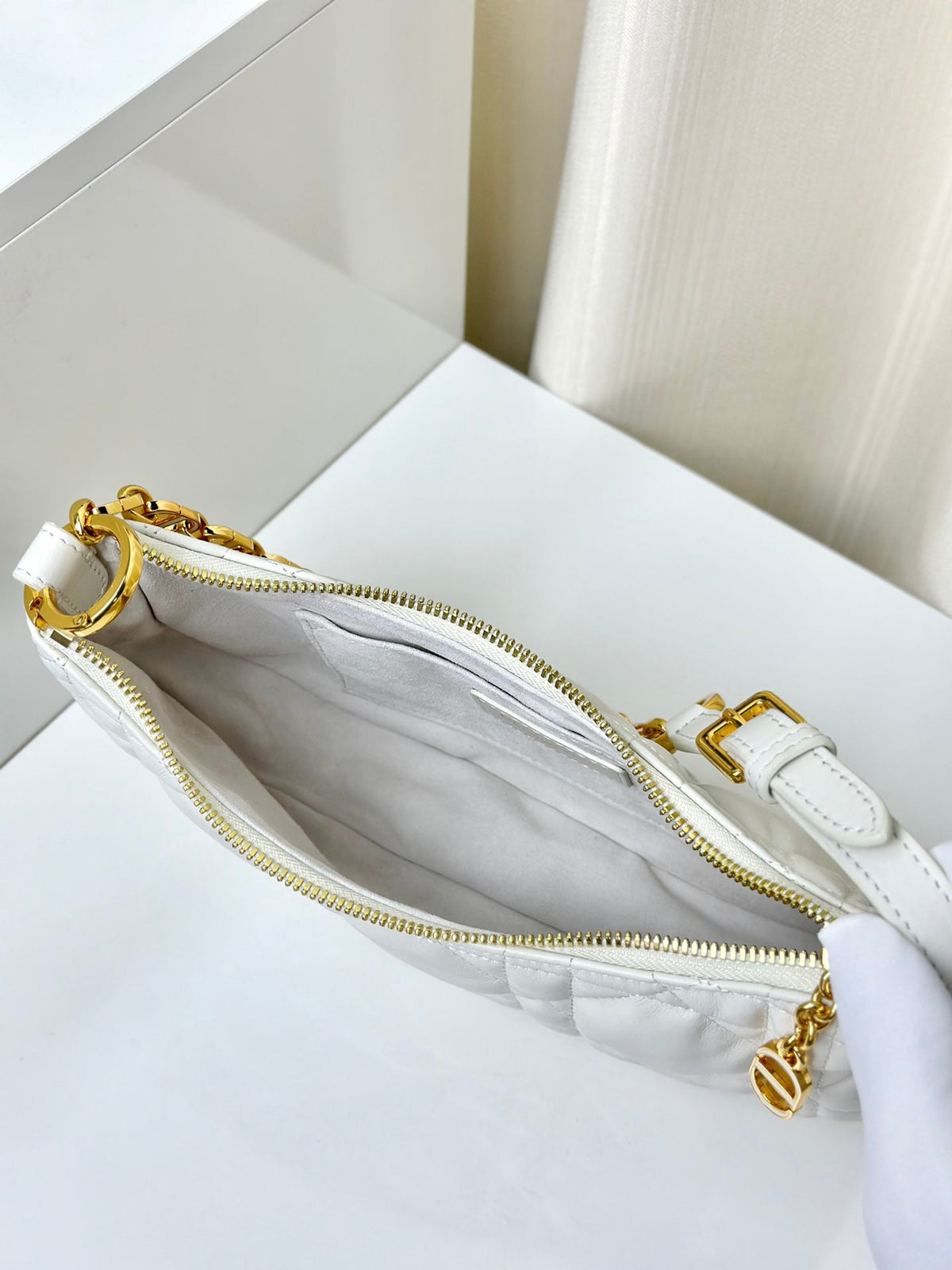 Dior CD Lounge 26 Bag in White Lambskin