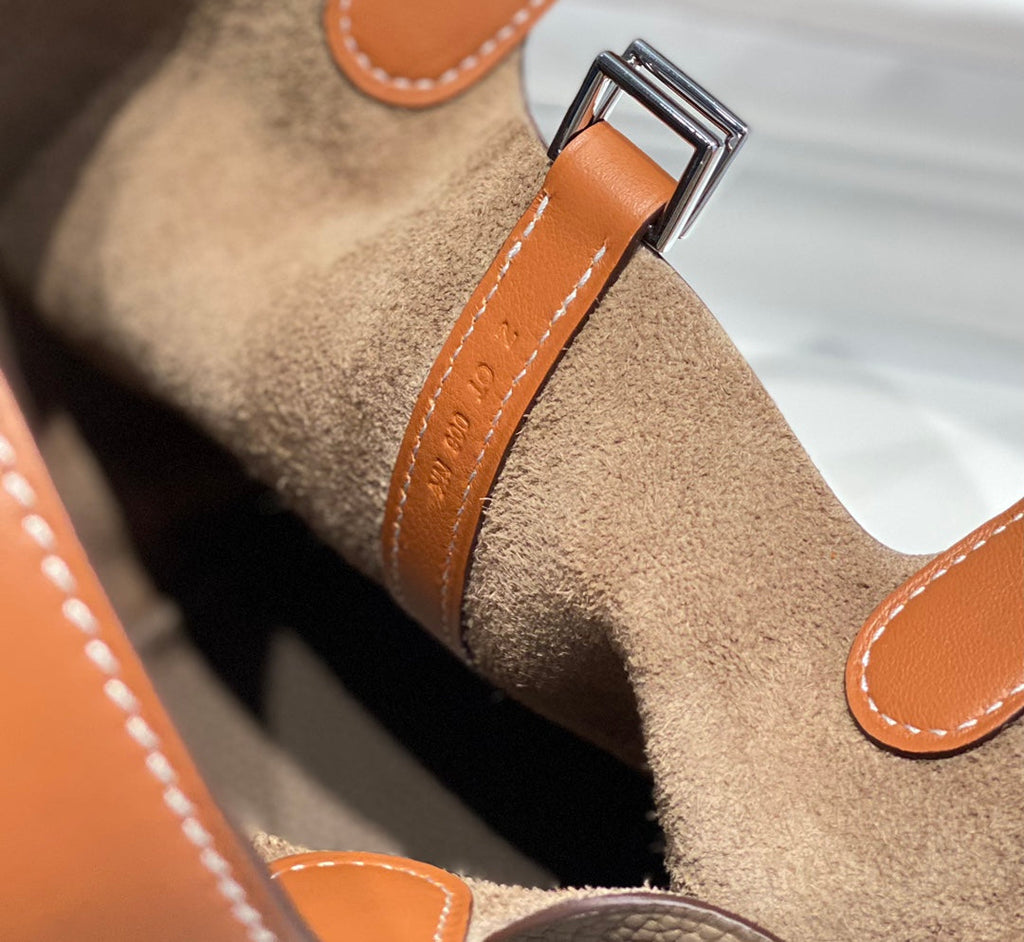 Hermes 25S Picotin Lock 18 in Burnt Orange and Brown Calfskin Silver Hardware Bag
