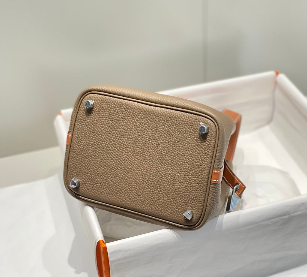 Hermes 25S Picotin Lock 18 in Burnt Orange and Brown Calfskin Silver Hardware Bag