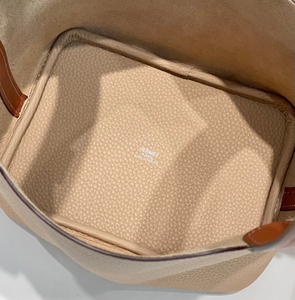 Hermes 25S Picotin Lock 18 in Burnt Orange and Light Brown Calfskin Silver Hardware Bag