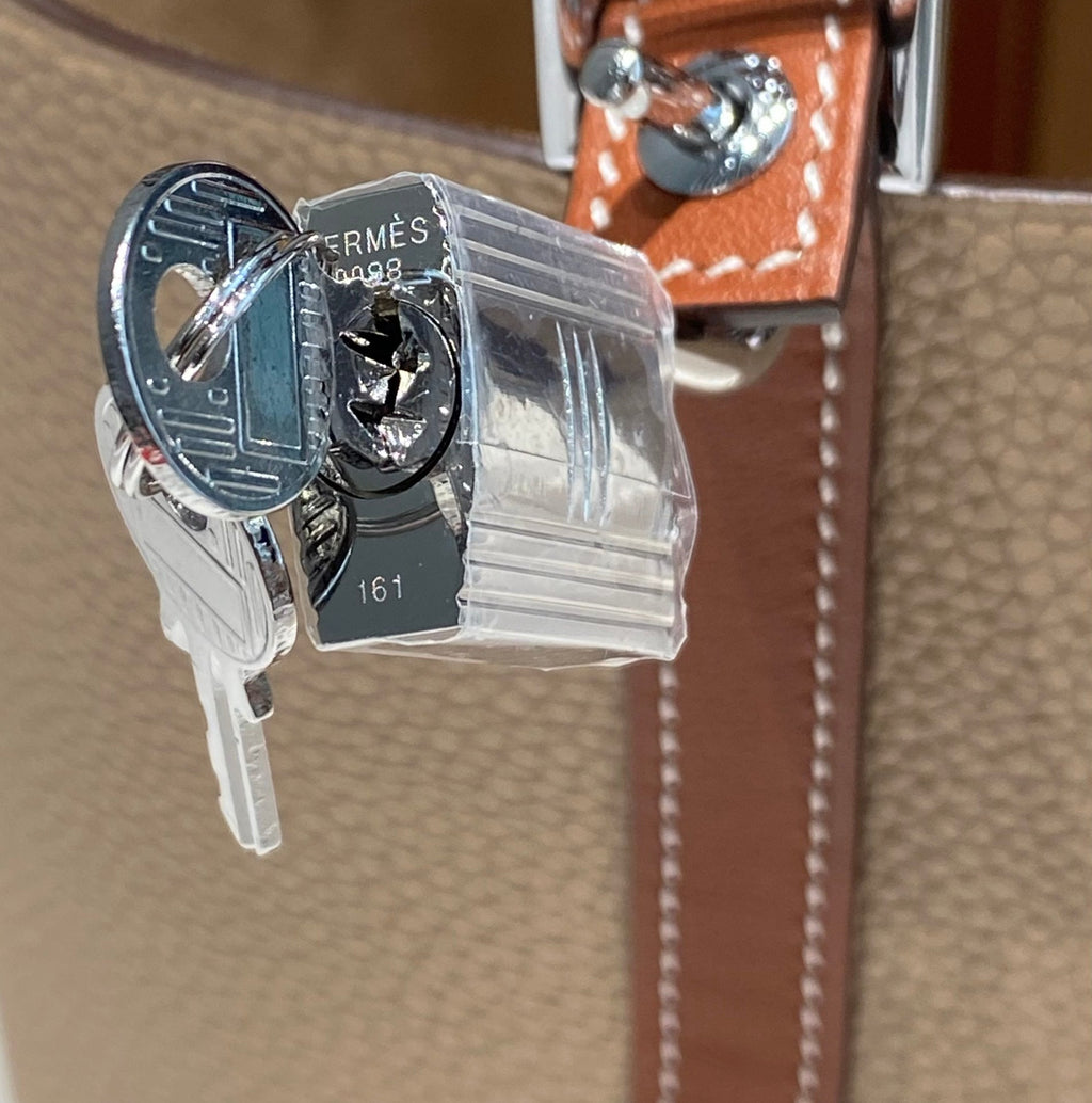 Hermes 25S Picotin Lock 18 in Burnt Orange and Light Brown Calfskin Silver Hardware Bag