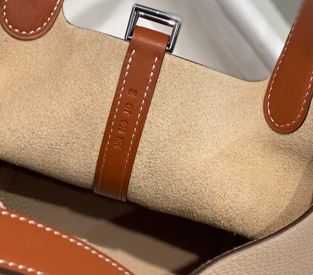Hermes 25S Picotin Lock 18 in Burnt Orange and Light Brown Calfskin Silver Hardware Bag