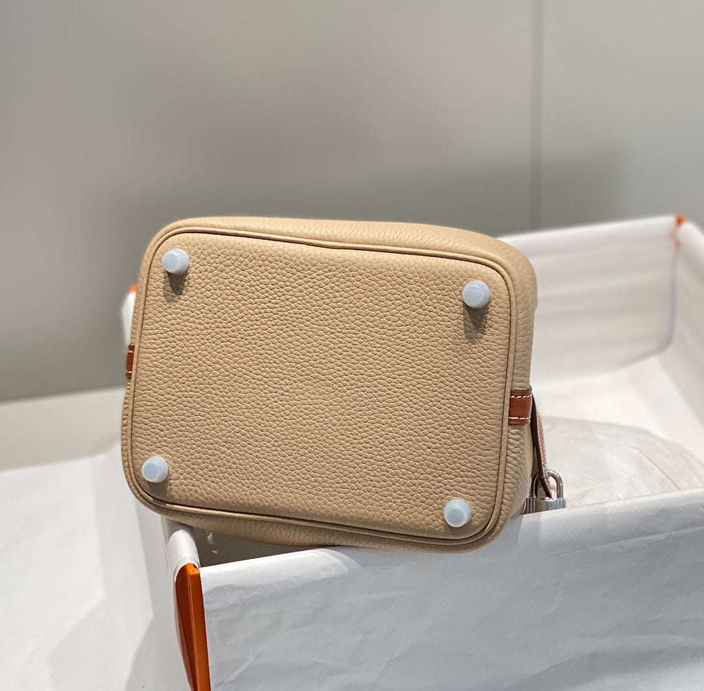 Hermes 25S Picotin Lock 18 in Burnt Orange and Light Brown Calfskin Silver Hardware Bag