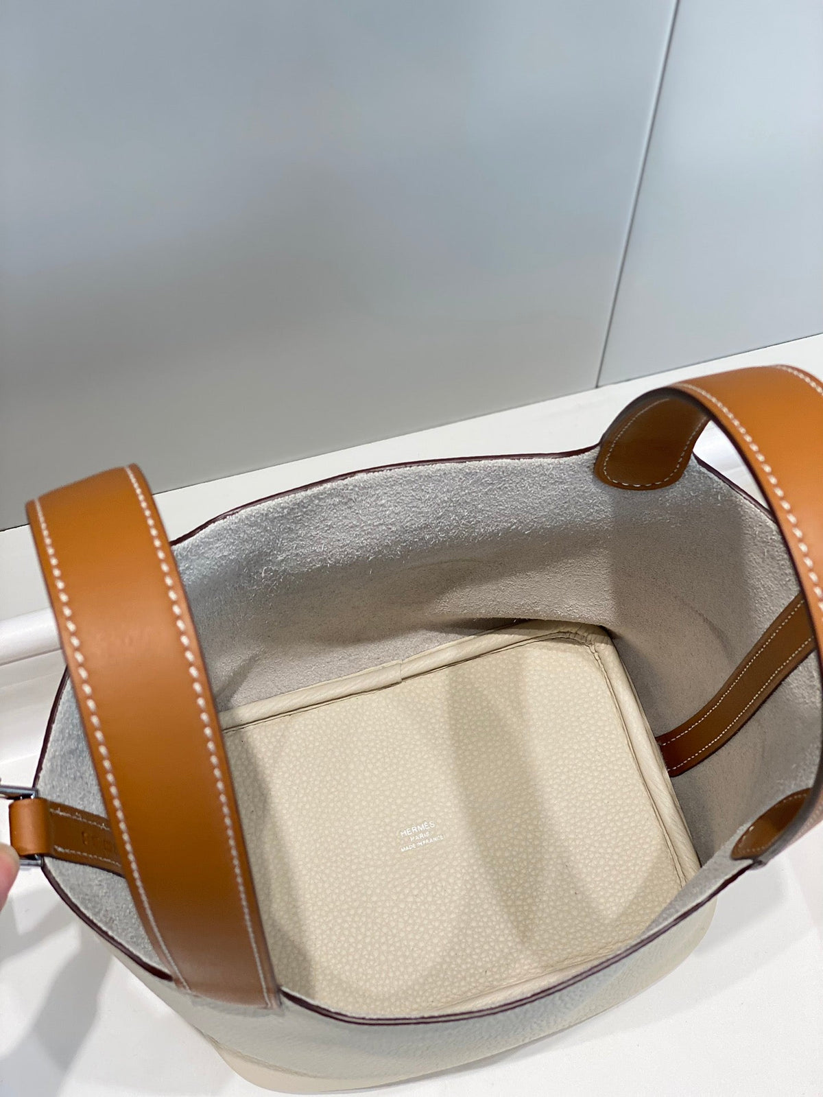 Hermes 25S Picotin Lock 18 in Burnt Orange and Ivory Calfskin Silver Hardware Bag