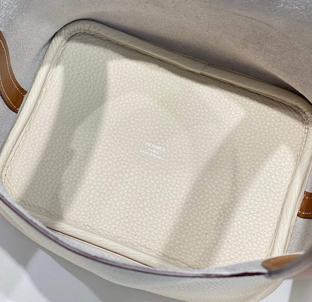 Hermes 25S Picotin Lock 18 in Burnt Orange and Ivory Calfskin Silver Hardware Bag