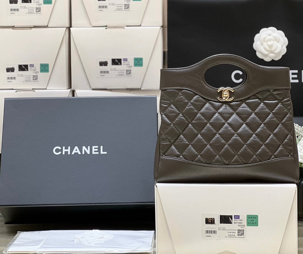 Chanel 25S Mini Shopping Bag 23 in Dark Taupe Calfskin